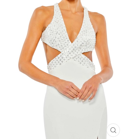 Mac Duggal 2 White Floral Sequined Criss Cross Bodice Maxi Gown NWT Cut Out - Picture 3 of 13
